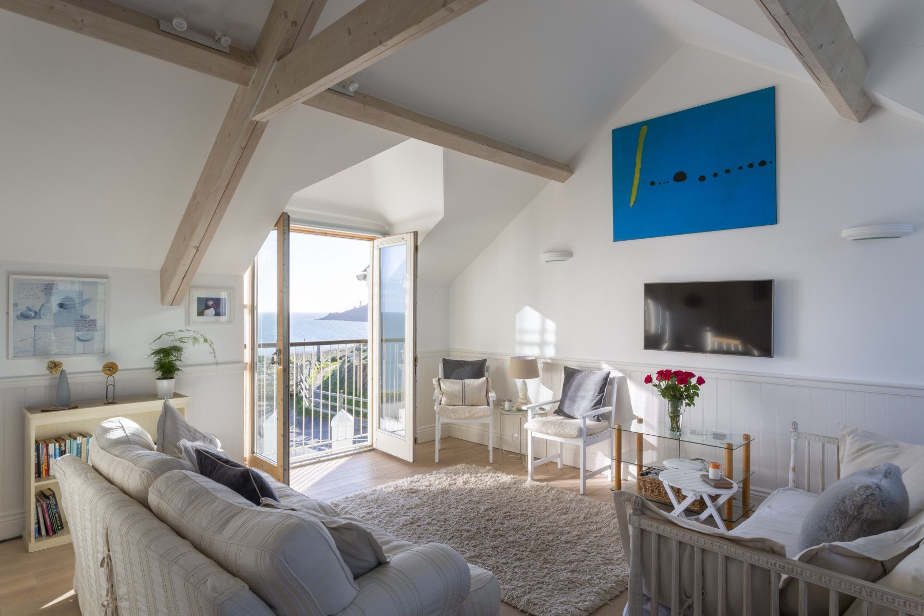 Coastal farmhouse living room at The Grain Store in South Devon.