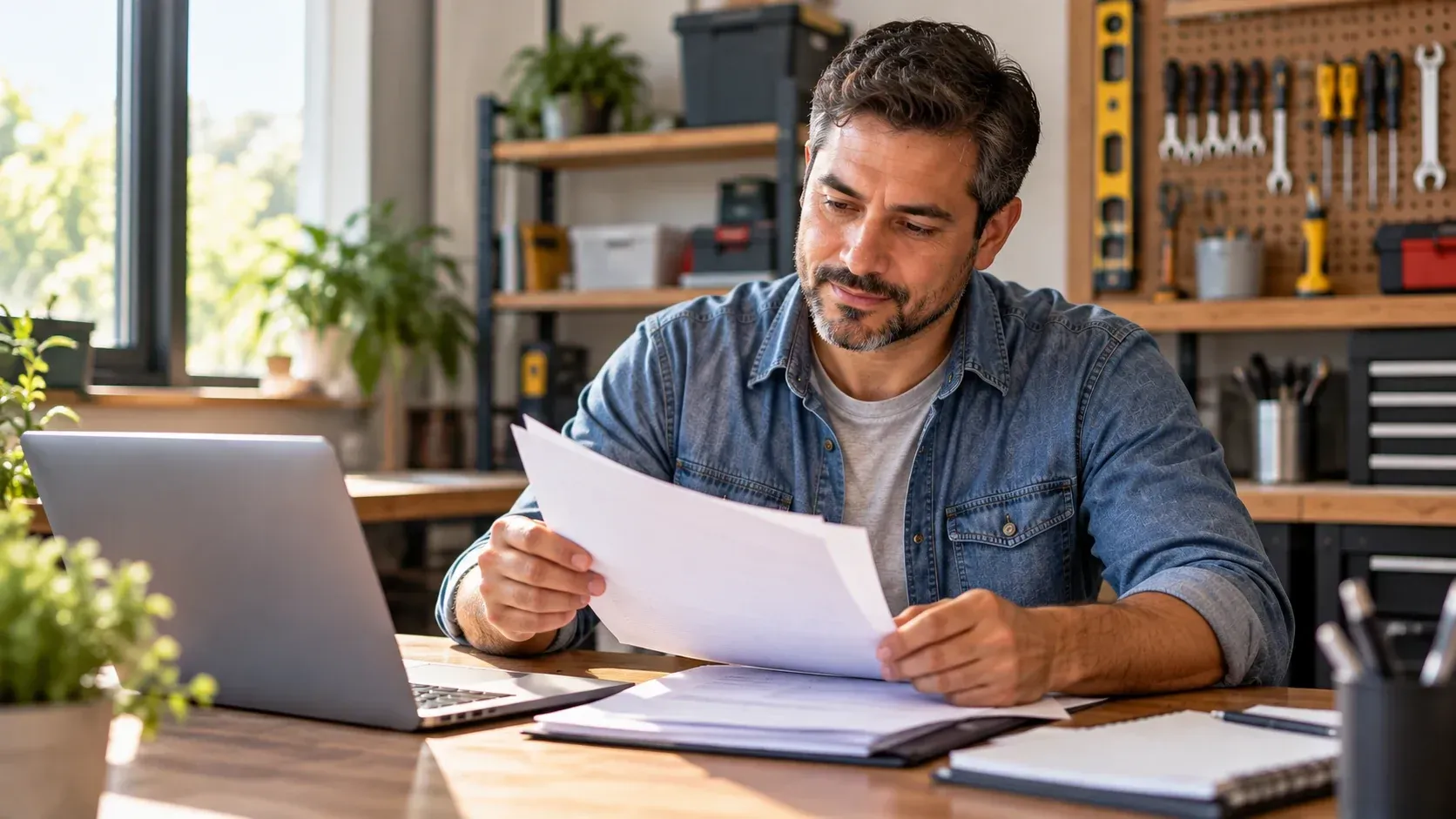 Small business owner organizing records while working on tax resolution