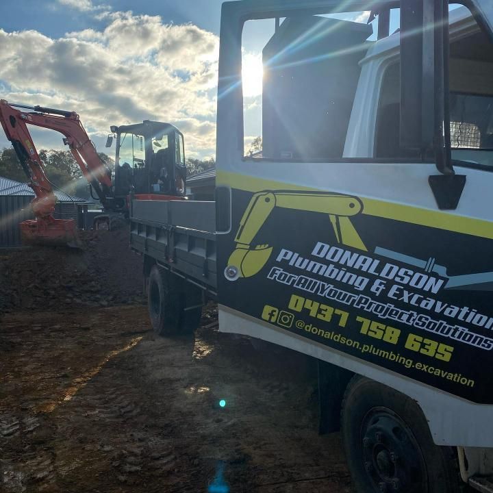 Truck That Says Donaldson Plumbing and Excavation on It — Donaldson Plumbing & Excavations in Wodonga, VIC