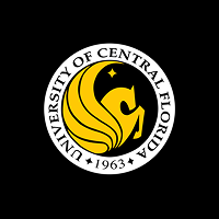 University of Central Florida circular logo with gold Pegasus and black text on a white background