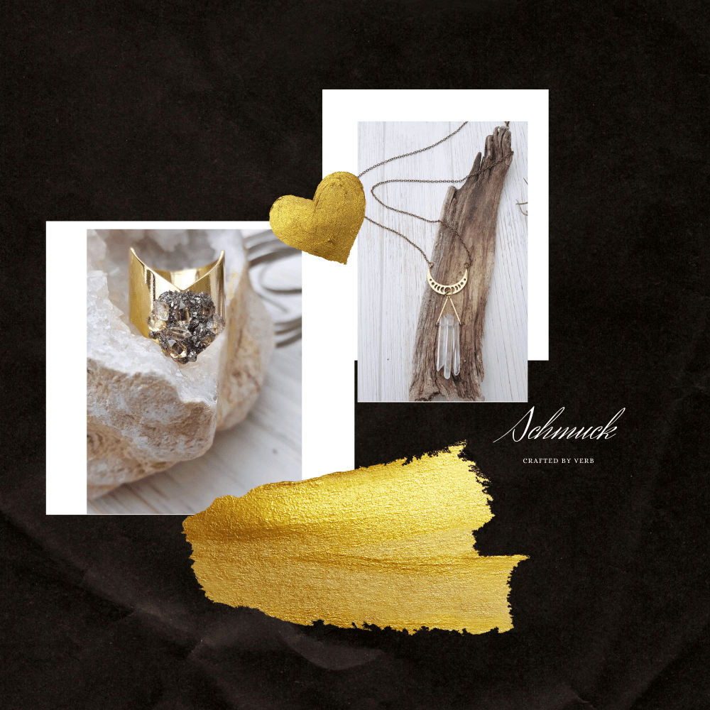 Eine Collage aus Bildern mit dem Wort Schmuck am unteren Rand