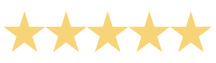 Eine Reihe von fünf goldenen Sternen auf weißem Hintergrund.
