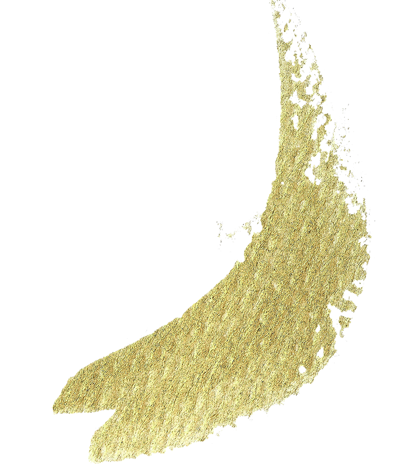 Ein Pinselstrich mit goldener Farbe auf weißem Hintergrund.