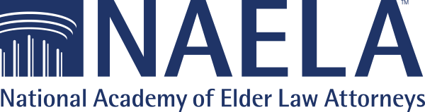 NAELA logo: dark blue letters, with a partial illustration of a pillar. 