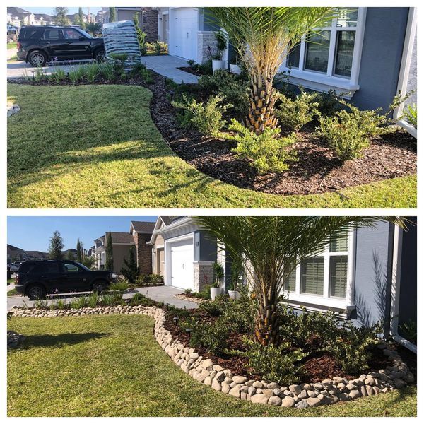 A before and after picture of a lawn and a house.