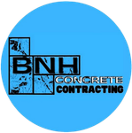 Logo for BNH Concrete Contracting, blue circle with black and silver text.