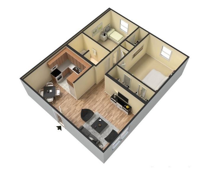 Two Bedroom | One Bath | 840 Sq Ft