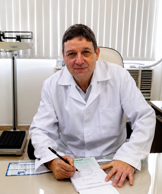 Médico em consultório organizado