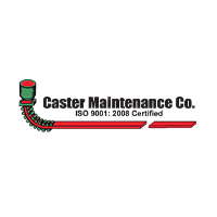 Caster Maintenance Co. logo with red and green caster graphic and “ISO 9001: 2008 Certified” text