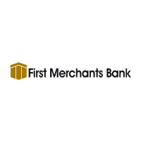 First Merchants Bank logo with gold icon and black text on a white background