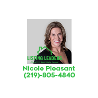 Headshot with green text: “Listing Leaders,” Nicole Pleasant, and phone number (219) 805-4840