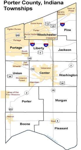 A map of the porter county indiana townships