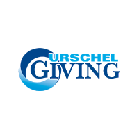 Urschel Giving logo in blue and white with stylized “G” and circular swoosh