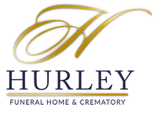 Hurley Funeral Home & Crematory logo in gold and navy text on white background