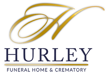 Hurley Funeral Home & Crematory logo in gold and navy text on white background
