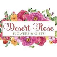 Desert Rose Flowers & Gifts logo with pink floral bouquet and elegant script text