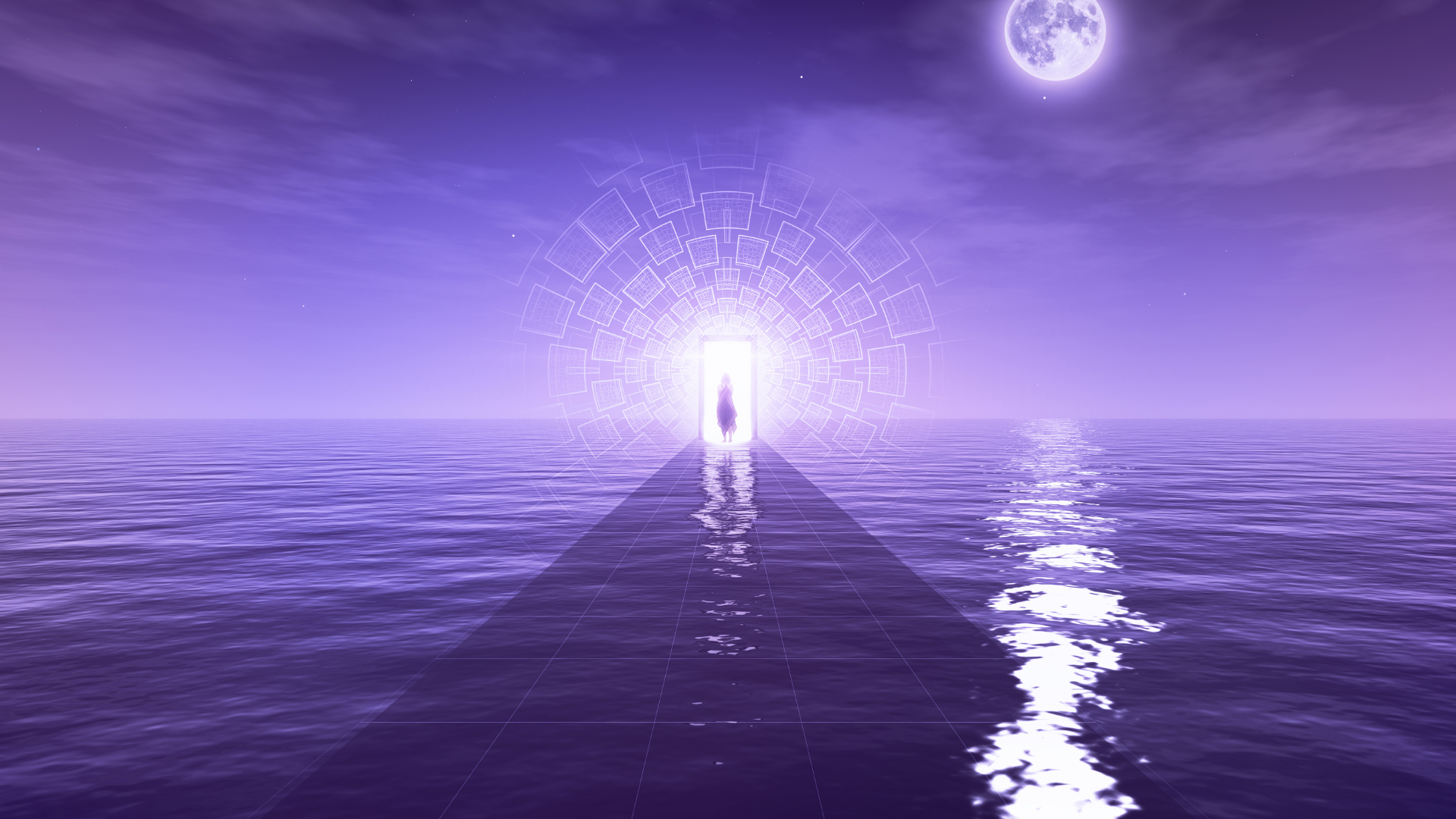 A person is standing on a pier in the middle of the ocean.