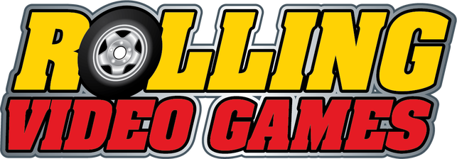 The Rolling Video Games logo with a black tire replacing the letter O in yellow text above red text.