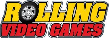 The Rolling Video Games logo with a black tire replacing the letter O in yellow text above red text.