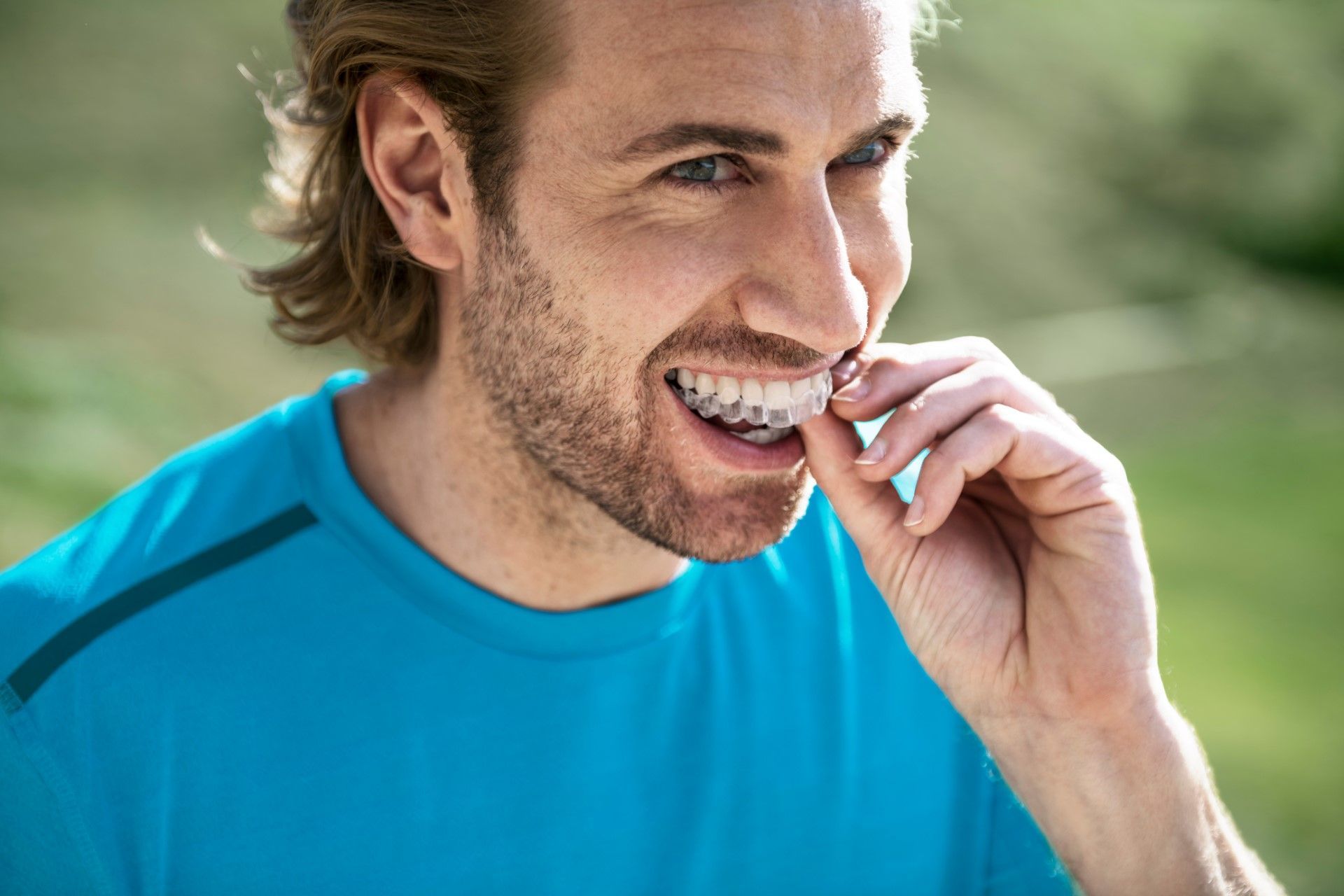 Clear Invisalign aligner on teeth, Newton-le-willows
