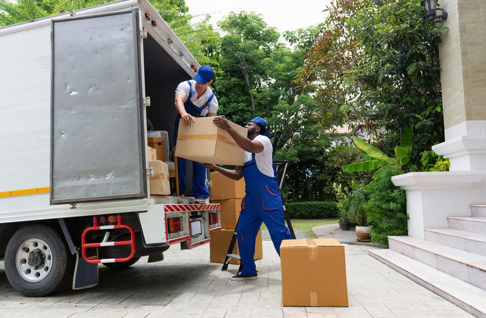 Two Men Are Loading Boxes Into a Moving Truck — Bondi Removals and Taxi Trucks in Randwick, NSW