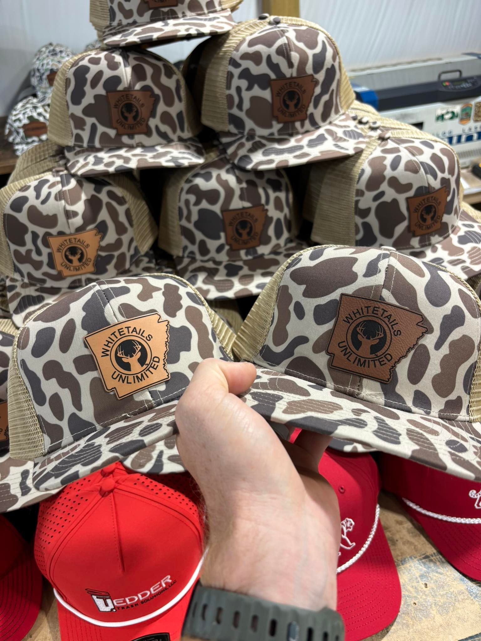 Brown Tan Camo Laser Engraved Leather Patch Hats Big Pine Customs Inc