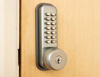 door lock with keypad outside laboratory room