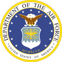 Department of the Air Force seal with eagle, shield, and stars in blue, gold, and white