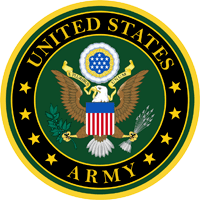 U.S. Army seal with eagle, shield, stars, and gold lettering on a black background