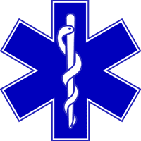 Blue Star of Life medical symbol with a white Rod of Asclepius in the center
