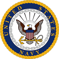 United States Navy emblem with eagle, anchor, rope border, and blue-gold seal