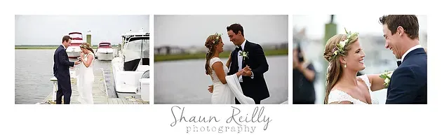 Wedding collage: couple embracing indoors, bride and groom kissing outdoors, and newlyweds smiling on a beach