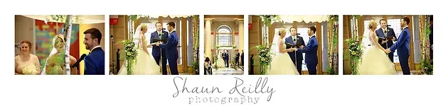 A collage of wedding photos showing a bride and groom at a church ceremony.