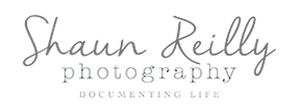 Logo for Shaun Reilly Photography with a cursive gray name and small serif tagline 