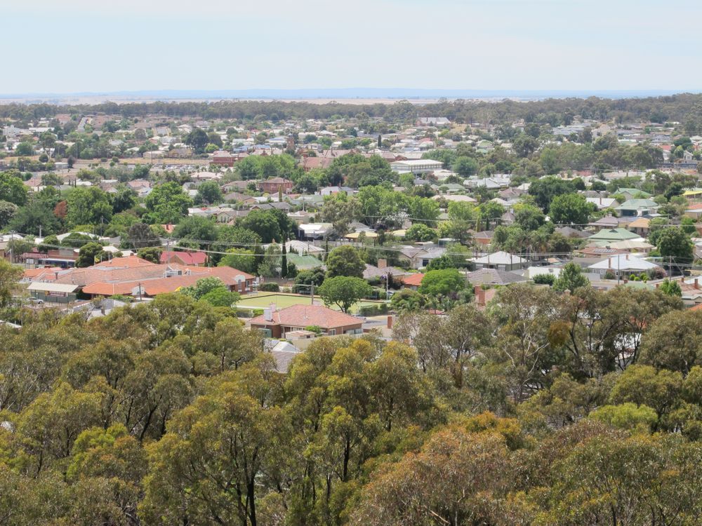An Aerial View of a Residential Area Surrounded by Trees and Houses — Approved Plumbing Service in Maryborough, QLD