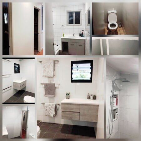 Collage of Pictures of a Bathroom With a Toilet and Sink — Approved Plumbing Service in Woolner, NT