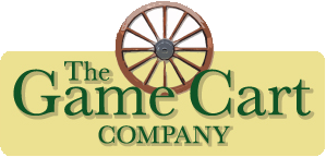 A logo for the Game Cart Company with a wagon wheel