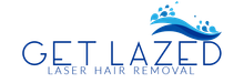 Get Glazed Laser Hair Removal logo in blue with a stylized turquoise wave and droplets