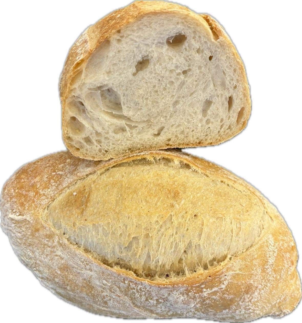 Et brød med en skive taget ud af det