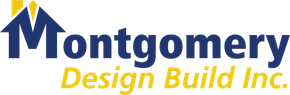 Logo for Montgomery Design Build Inc. The logo features a house graphic in blue with a yellow accent, text is in blue and yellow.
