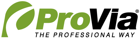 Logo for ProVia, text in green and black: