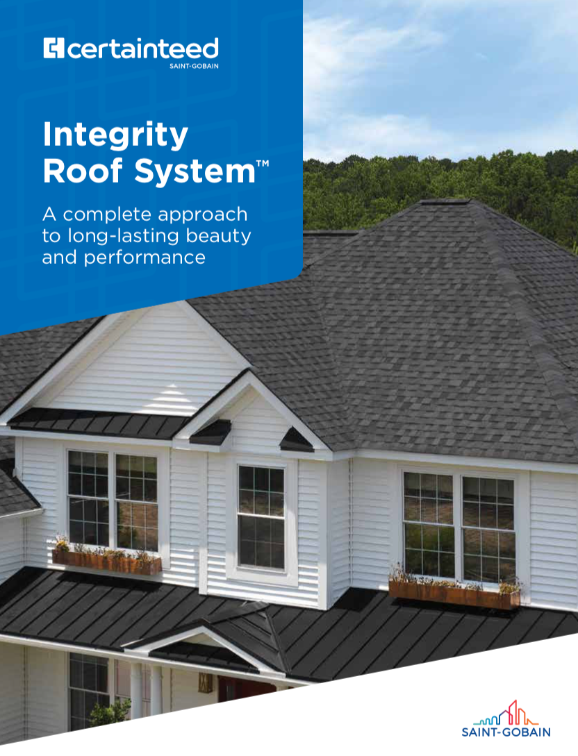 Brochure cover: A white house with a dark gray roof. The text reads