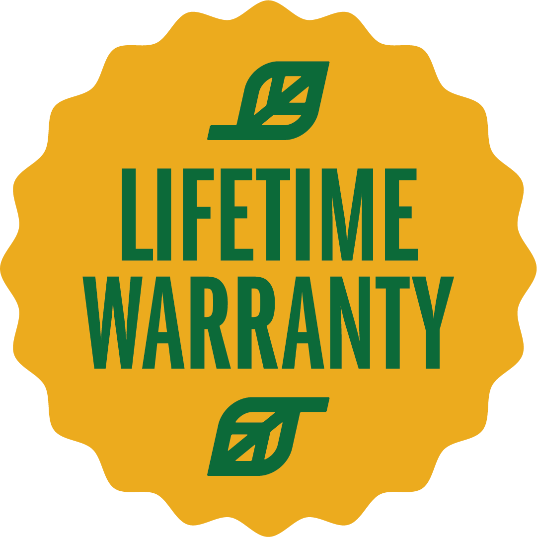 Gold badge with green text