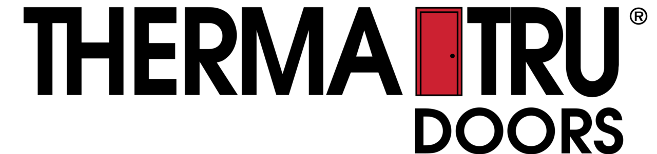 Therma-Tru Doors logo with black text and a red door icon. The word