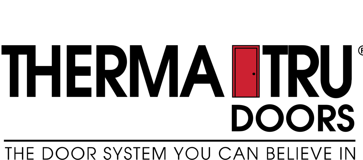 Therma-Tru Doors logo. Black text with a red door graphic and the tagline