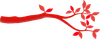 Red tree branch with leaves stretching across a white background