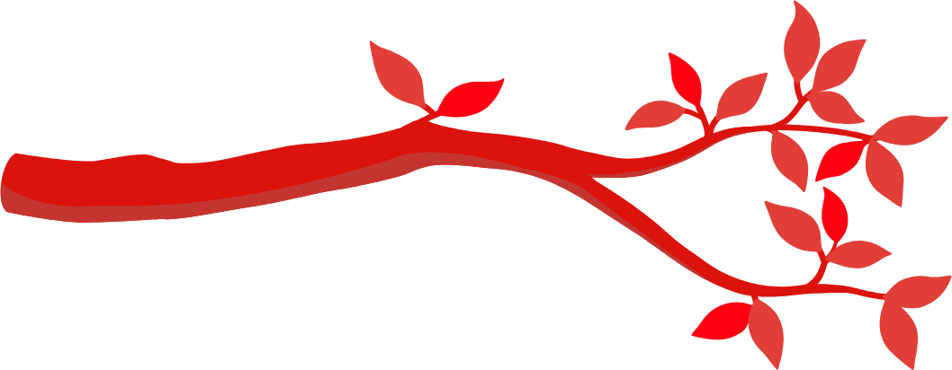 Red leafy branch graphic on a white background