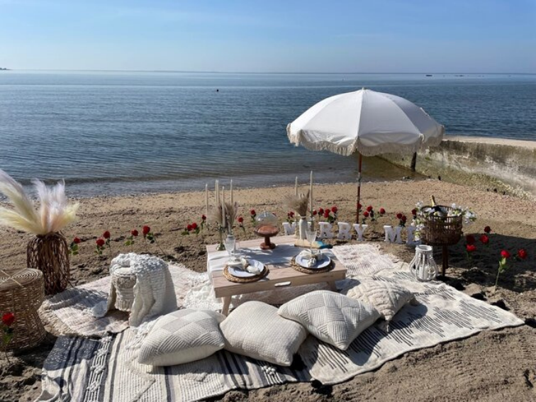 Picnic set up on the beach
