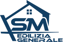 Logo blu con il profilo di una casa e la scritta “SM Edilizia Generale”