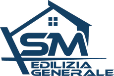 Logo blu con il profilo di una casa e la scritta “SM Edilizia Generale”